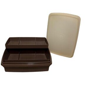 Tuppercraft Tupperware Craft Container Brown Clear Lid 80's Sewing Bead Organize